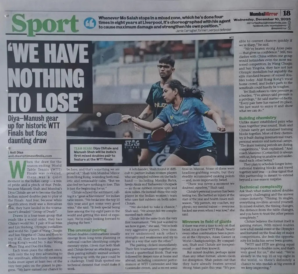 Diya-Manush gear up for historic WTTFinals but face daunting draw