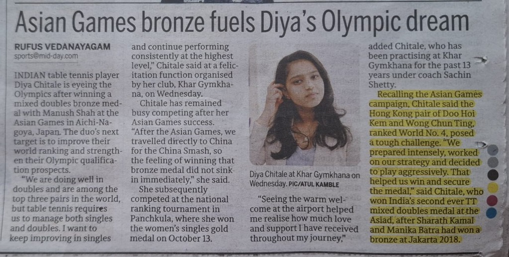 Asian Games bronze fuels Diya’s Olympic dream