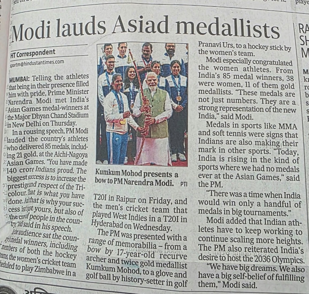 Modi lauds Asiad medallists