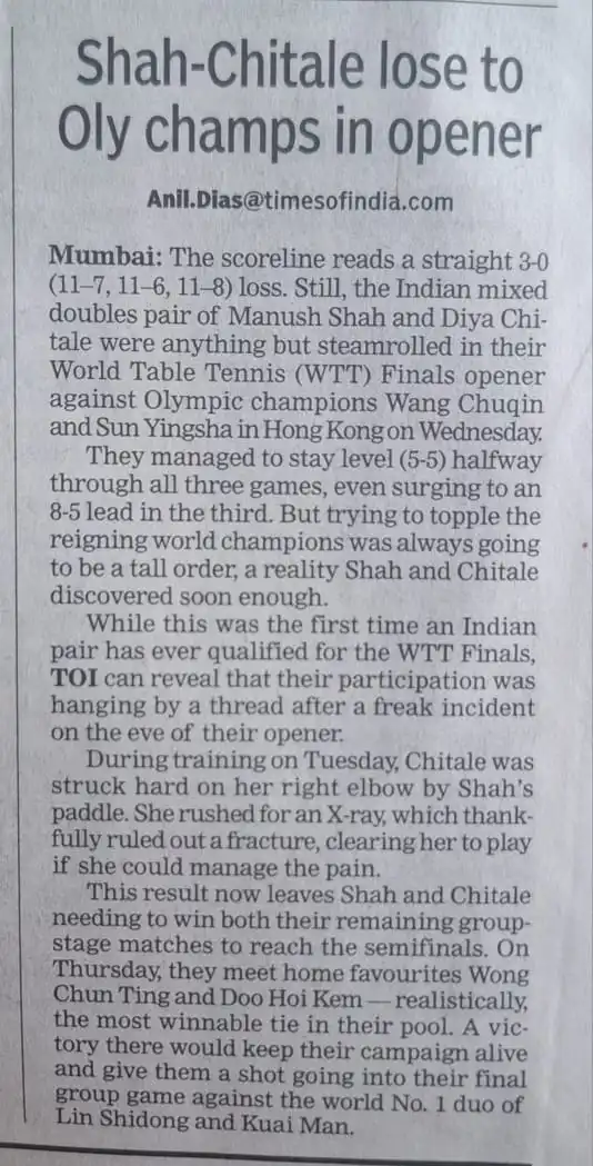 Shah-Chitale lose to Oly champs in opener