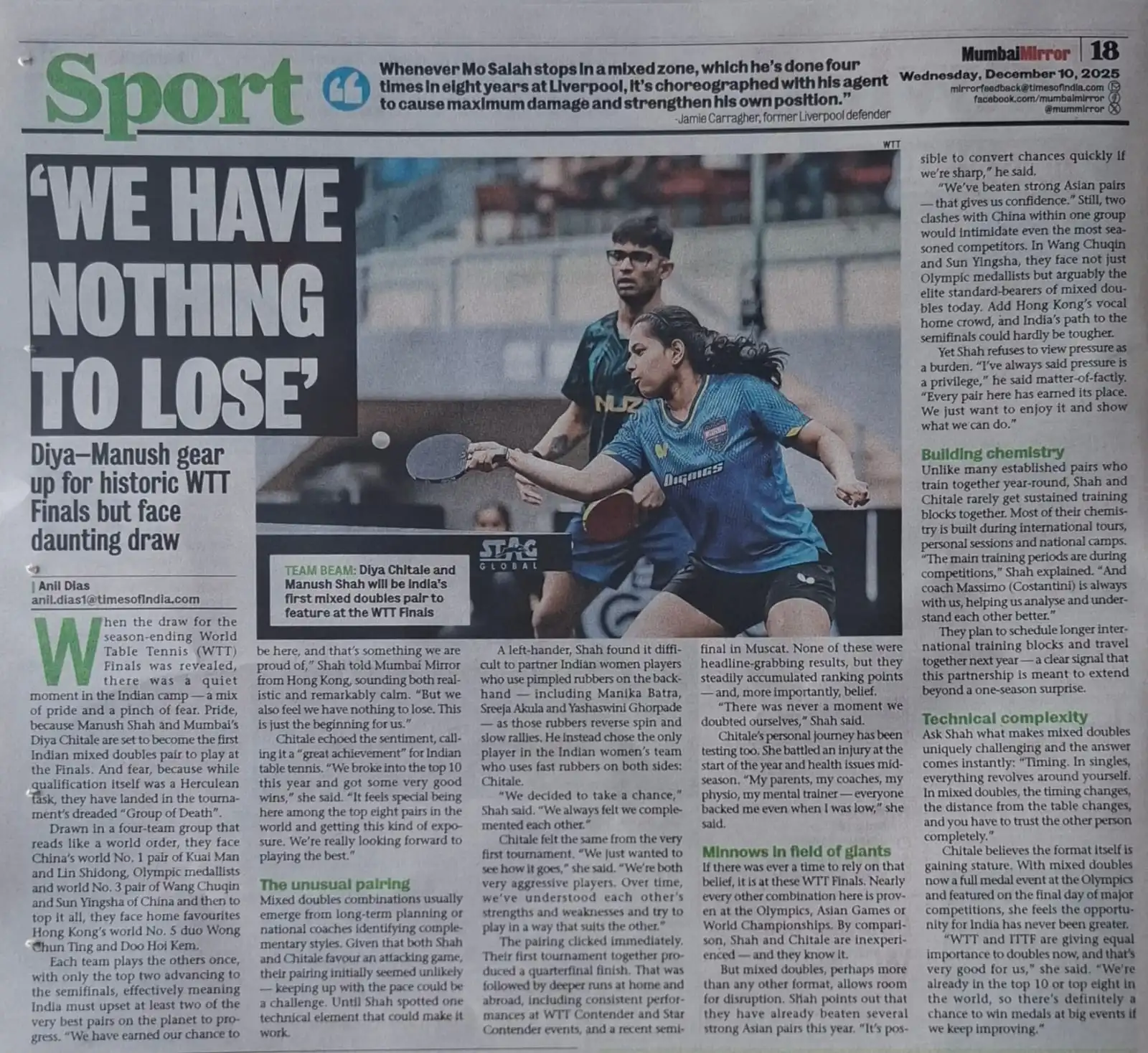 Diya-Manush gear up for historic WTT Finals but face daunting draw